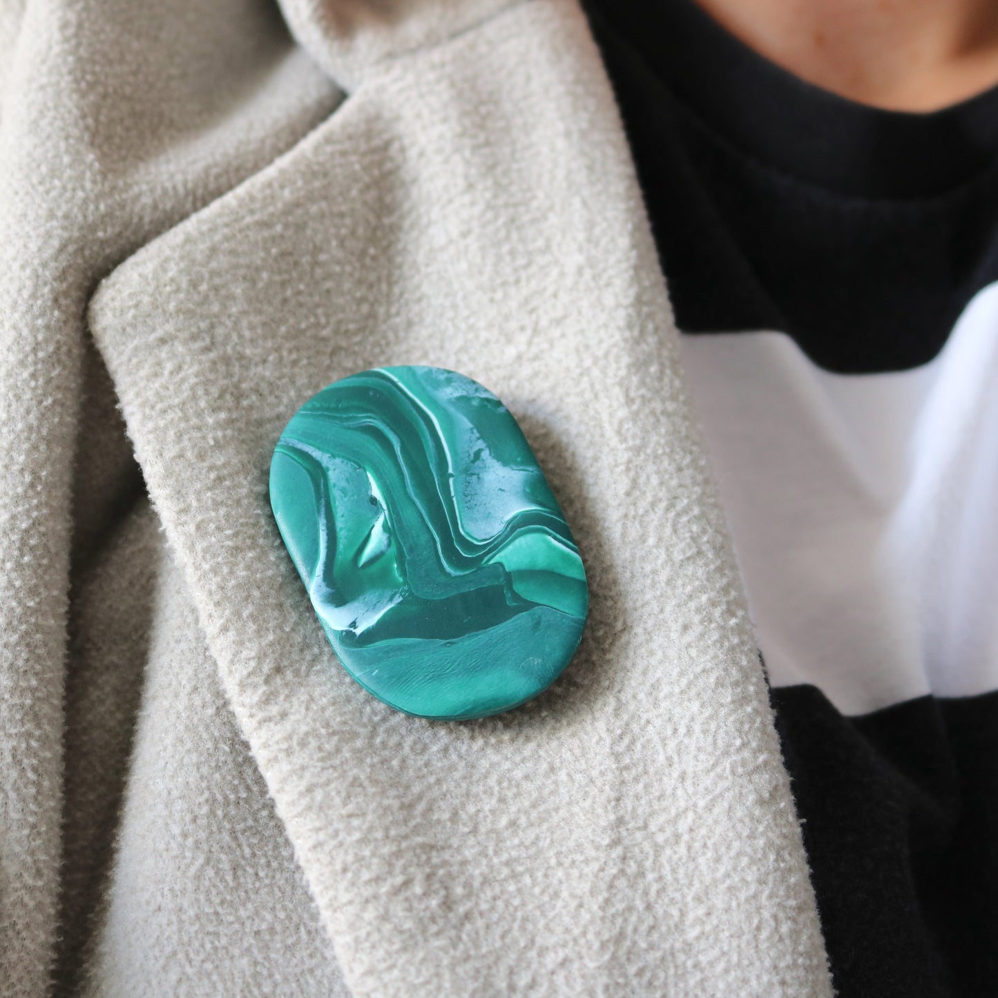 Waste Clay Brooch in Green Marble
