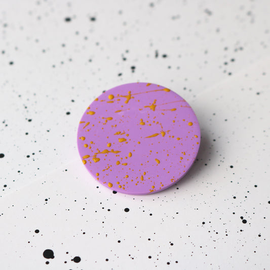 Round Brooch in Orchid + Mango Speck