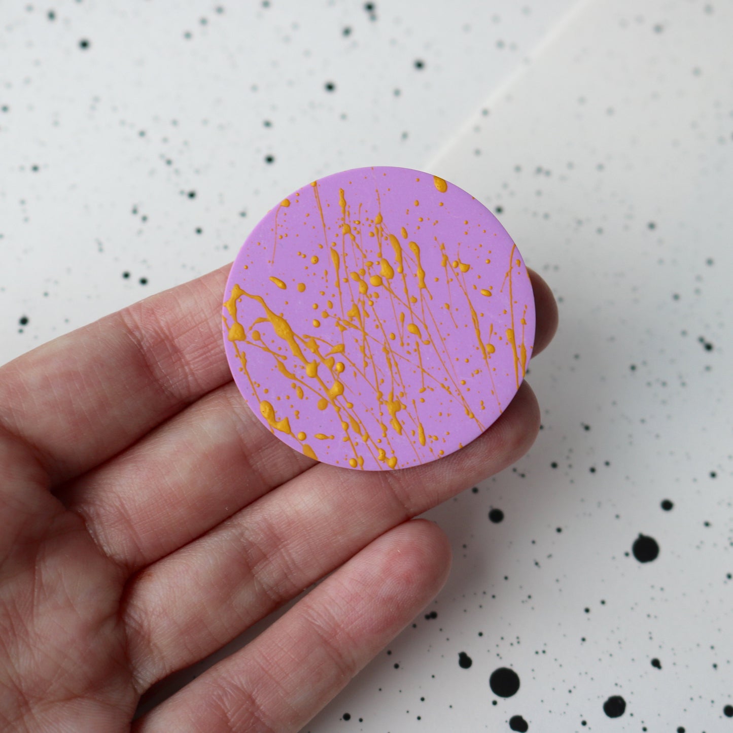 Round Brooch in Orchid + Mango Speck