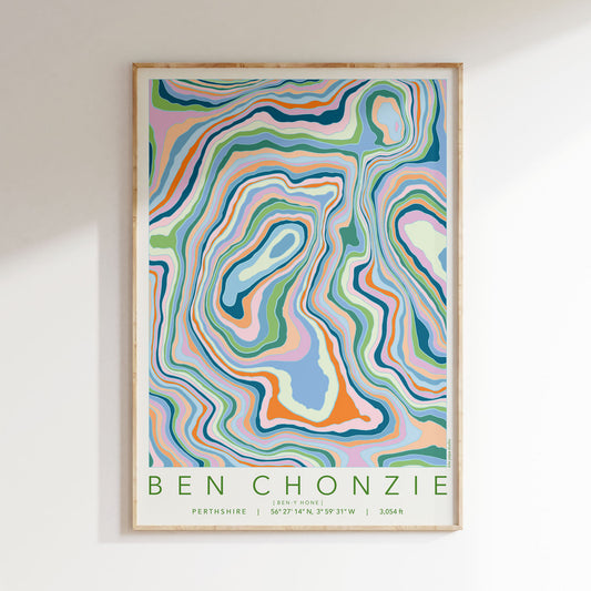 Ben Chonzie Colourful Topography Map Print