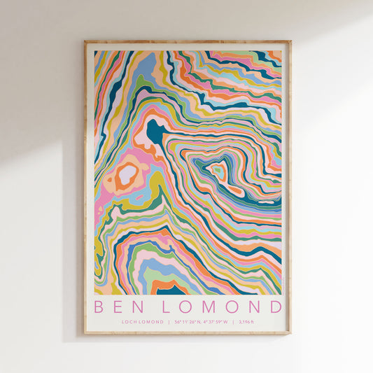 Ben Lomond Colourful Topography Map Print