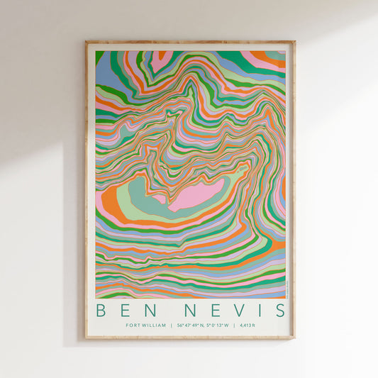 Ben Nevis Colourful Topography Map Print