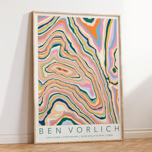 Ben Vorlich Loch Earn Colourful Topography Map Print