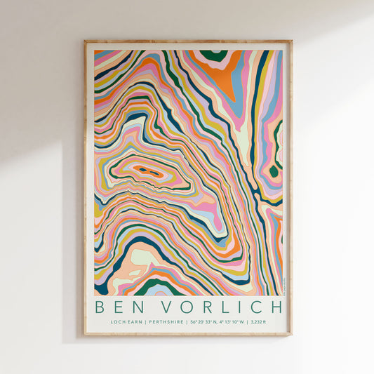 Ben Vorlich Loch Earn Colourful Topography Map Print