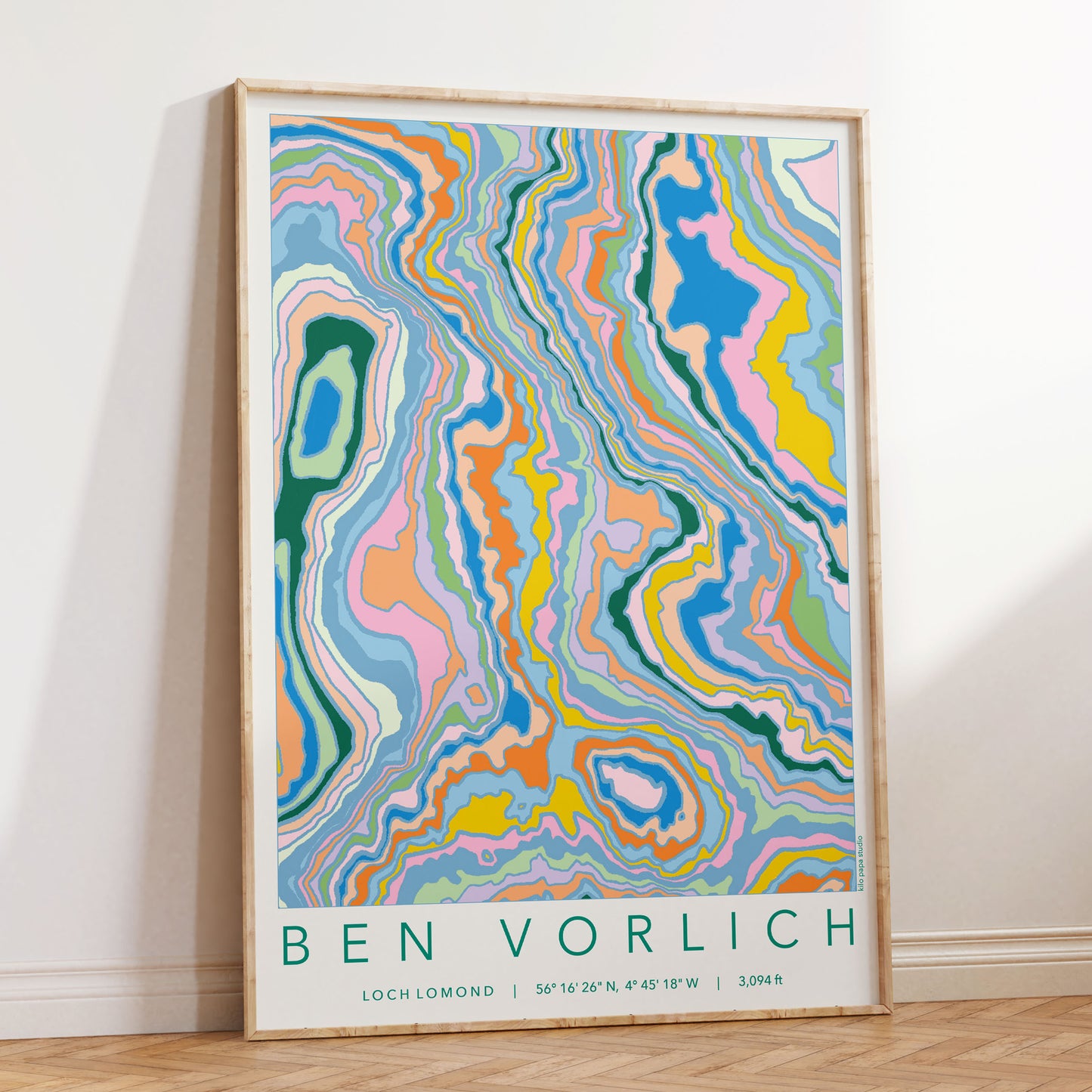Ben Vorlich Loch Lomond Colourful Topography Map Print
