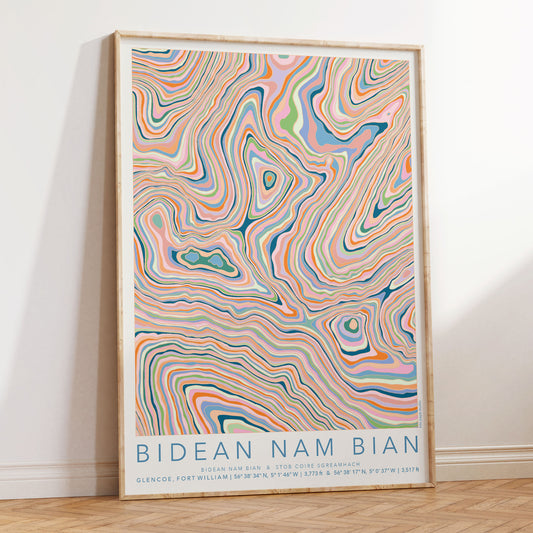 Bidean nam Bian Colourful Topography Map Print