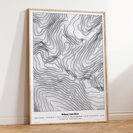 Bidean nam Bian Topography Map Print