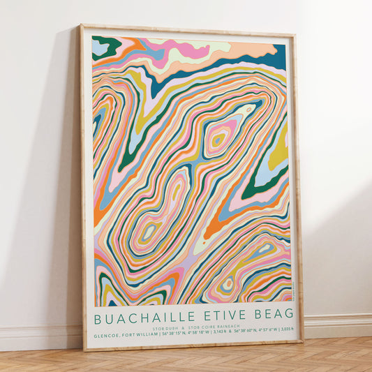 Buachaille Etive Beag Colourful Topography Map Print