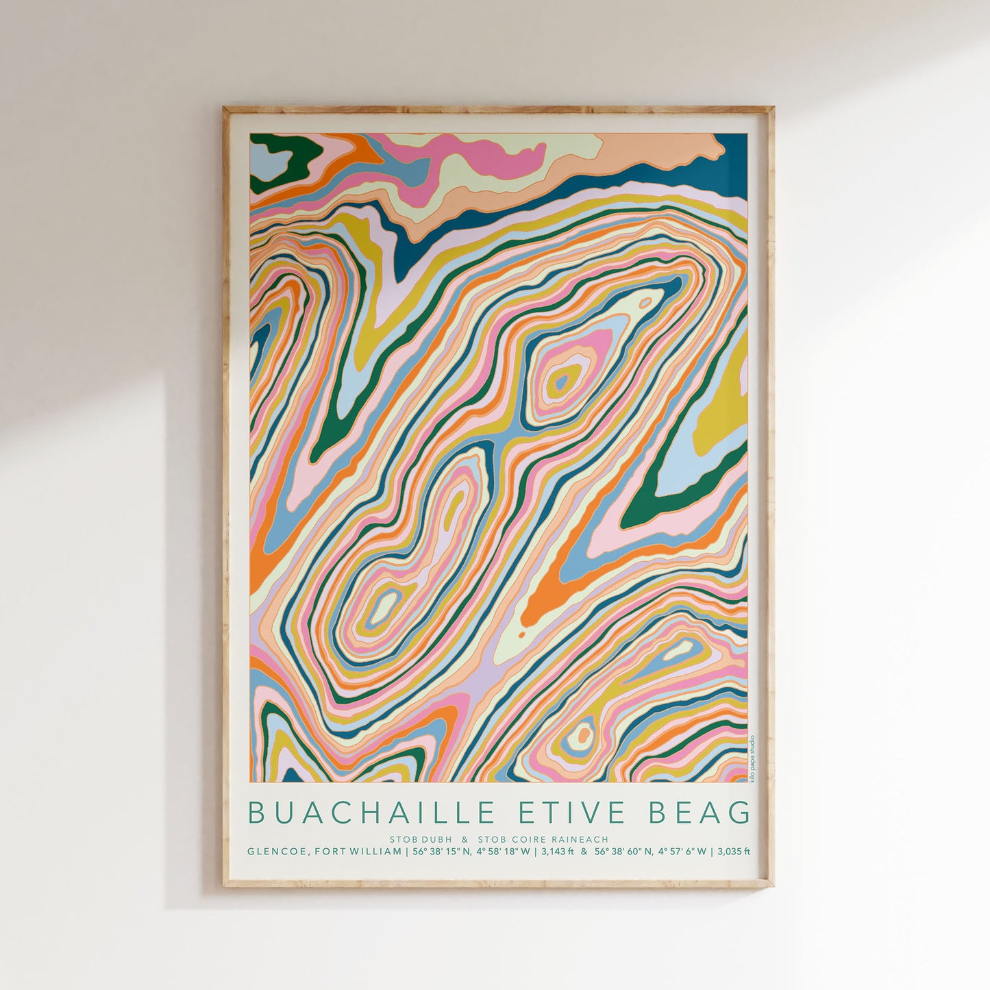 Buachaille Etive Beag Colourful Topography Map Print