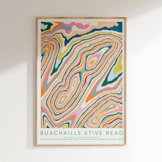 Buachaille Etive Beag Colourful Topography Map Print