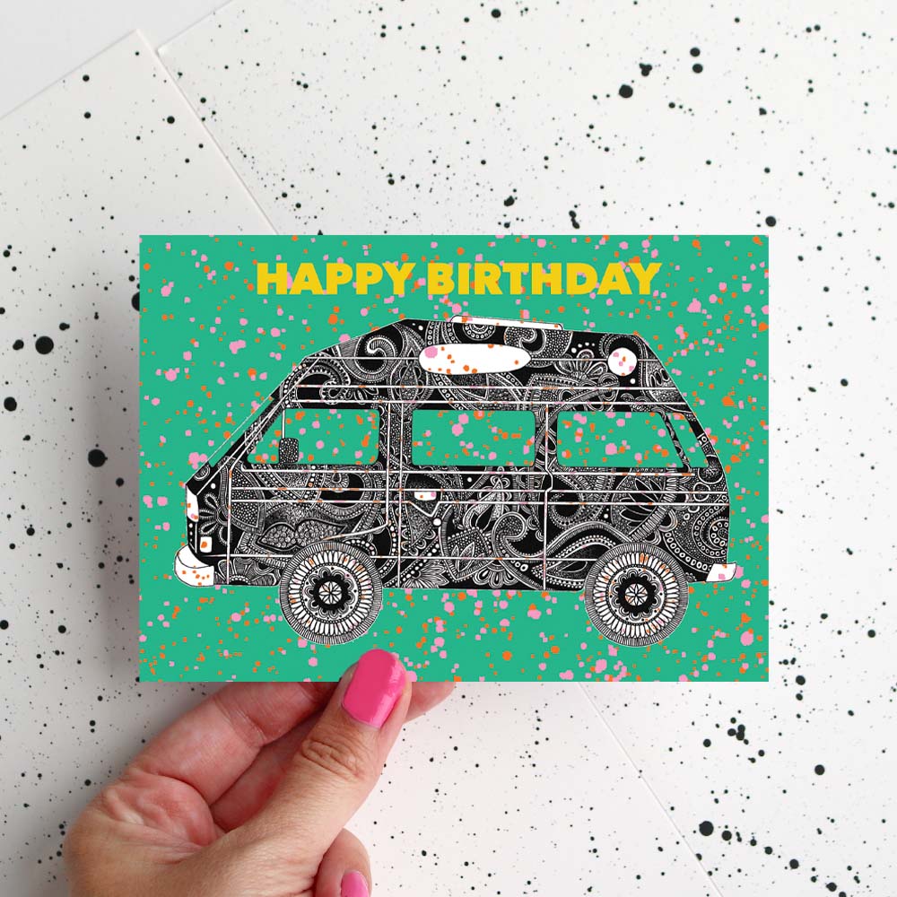 Camper Colourful Birthday Card