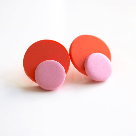 Dot Stud in Coral & Rose