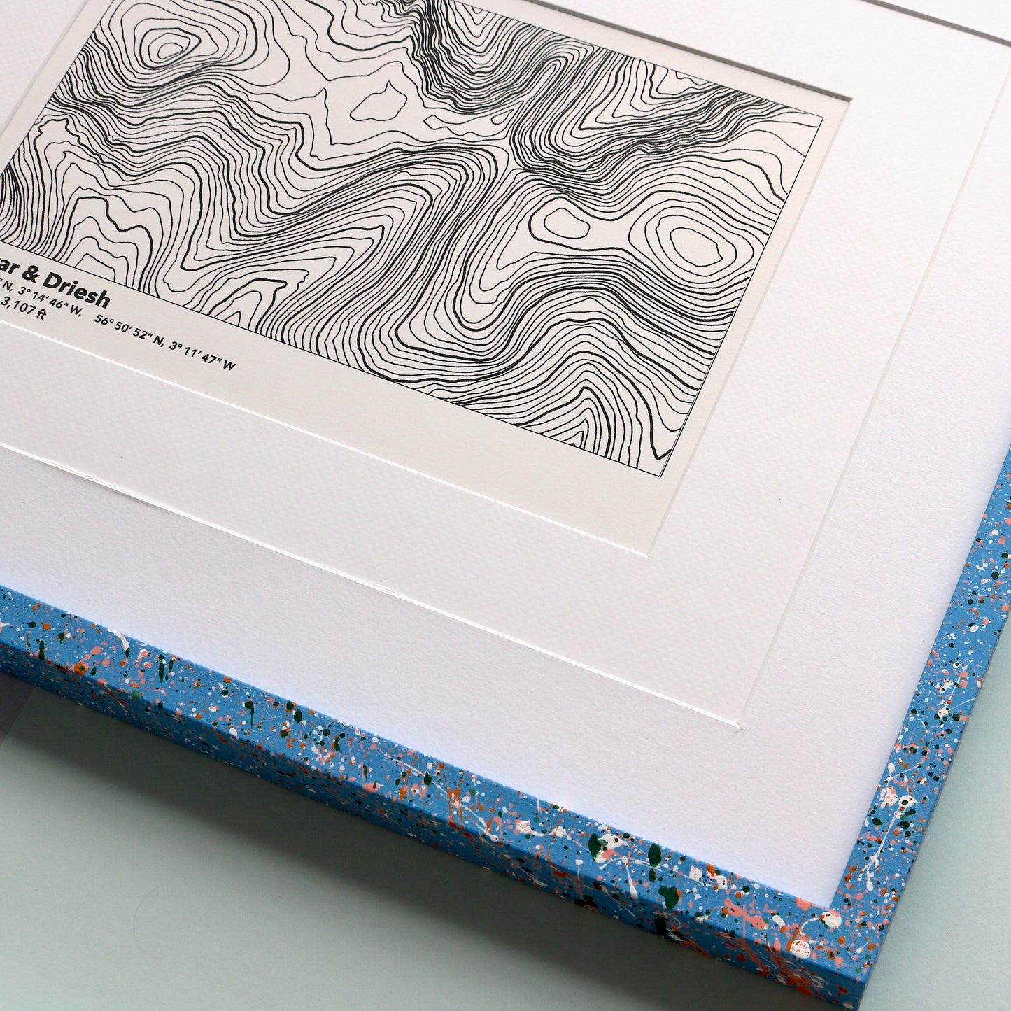 cornflower equinox hand painted frame with a mounted print inside