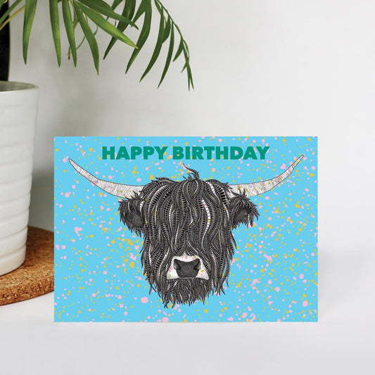 Highland Cow Colourful Birthday Card