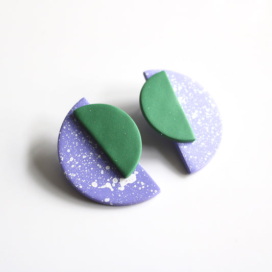 Jumbo Half Moon Studs in Lilac Speck & Pine Green