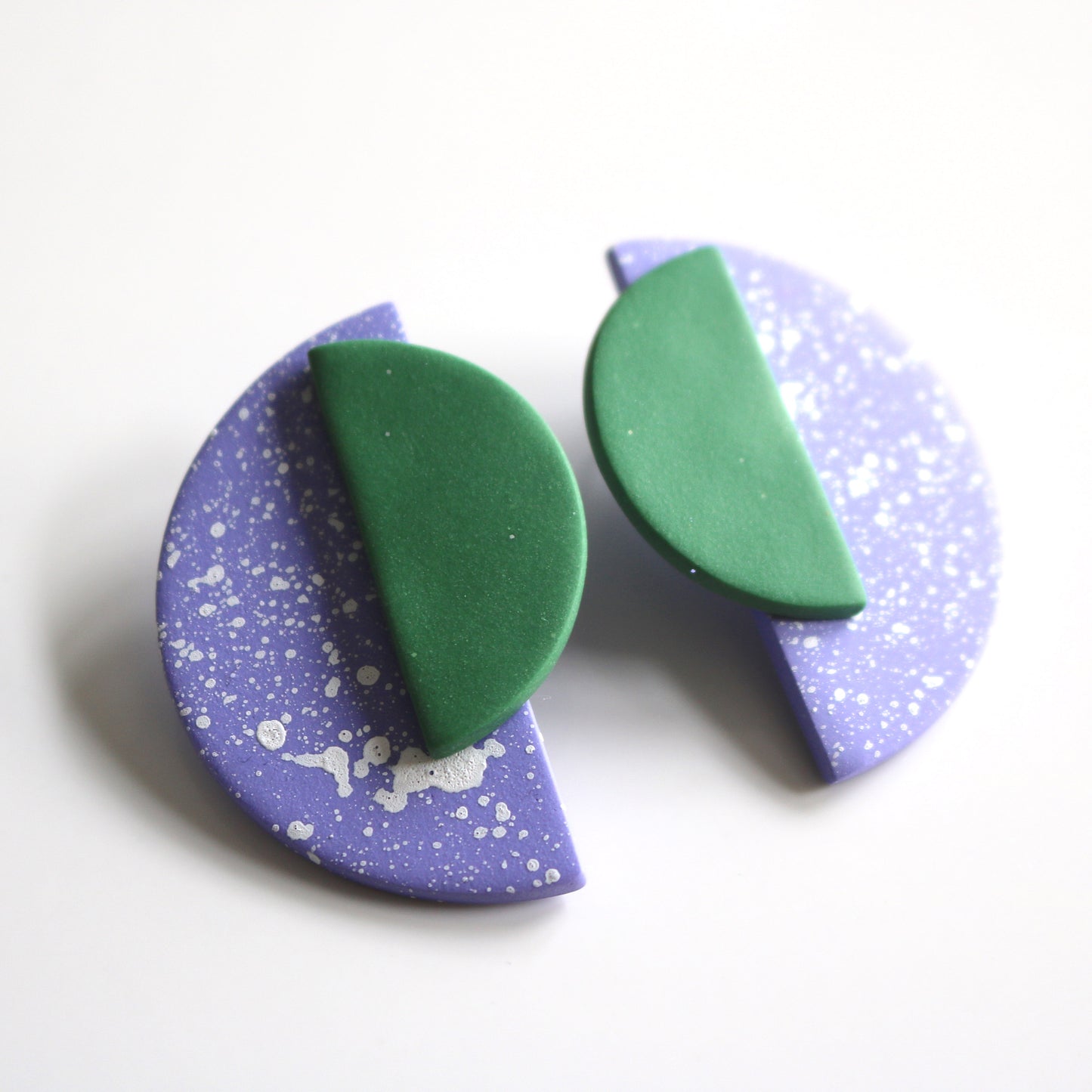 Jumbo Half Moon Studs in Lilac Speck & Pine Green