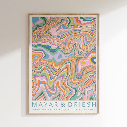 Mayar & Driesh Colourful Topography Map Print