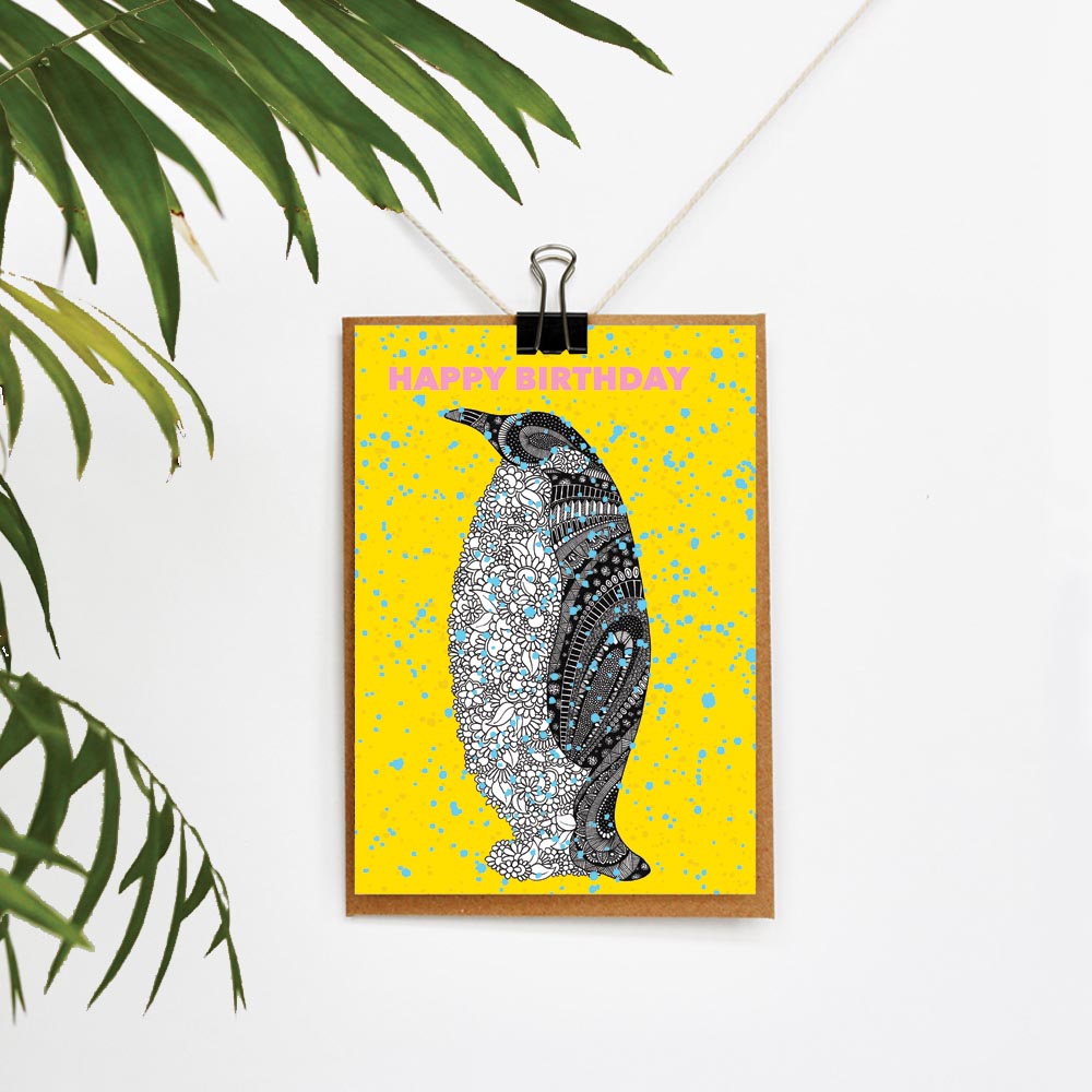 Penguin Colourful Happy Birthday Card