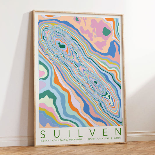 Suilven Colourful Topography Map Print