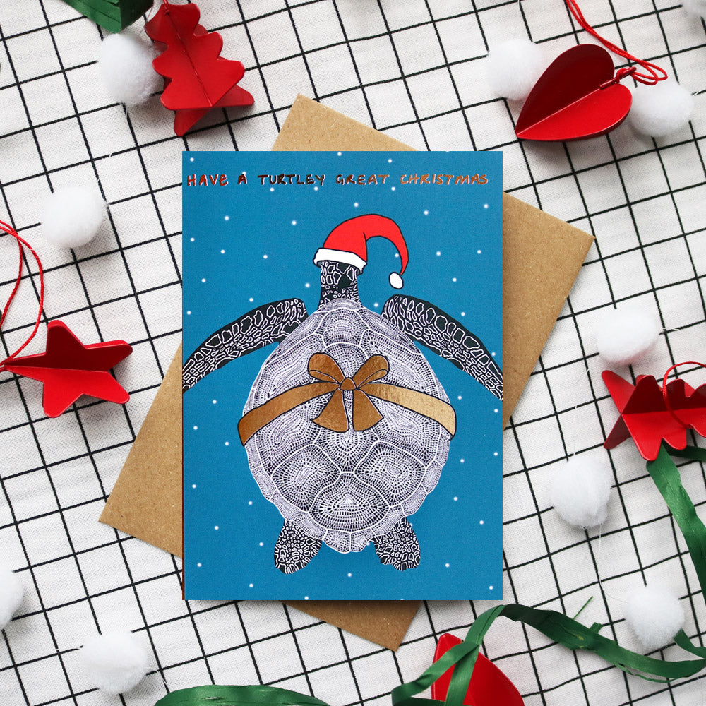Turtle Bow Foiled Christmas Card