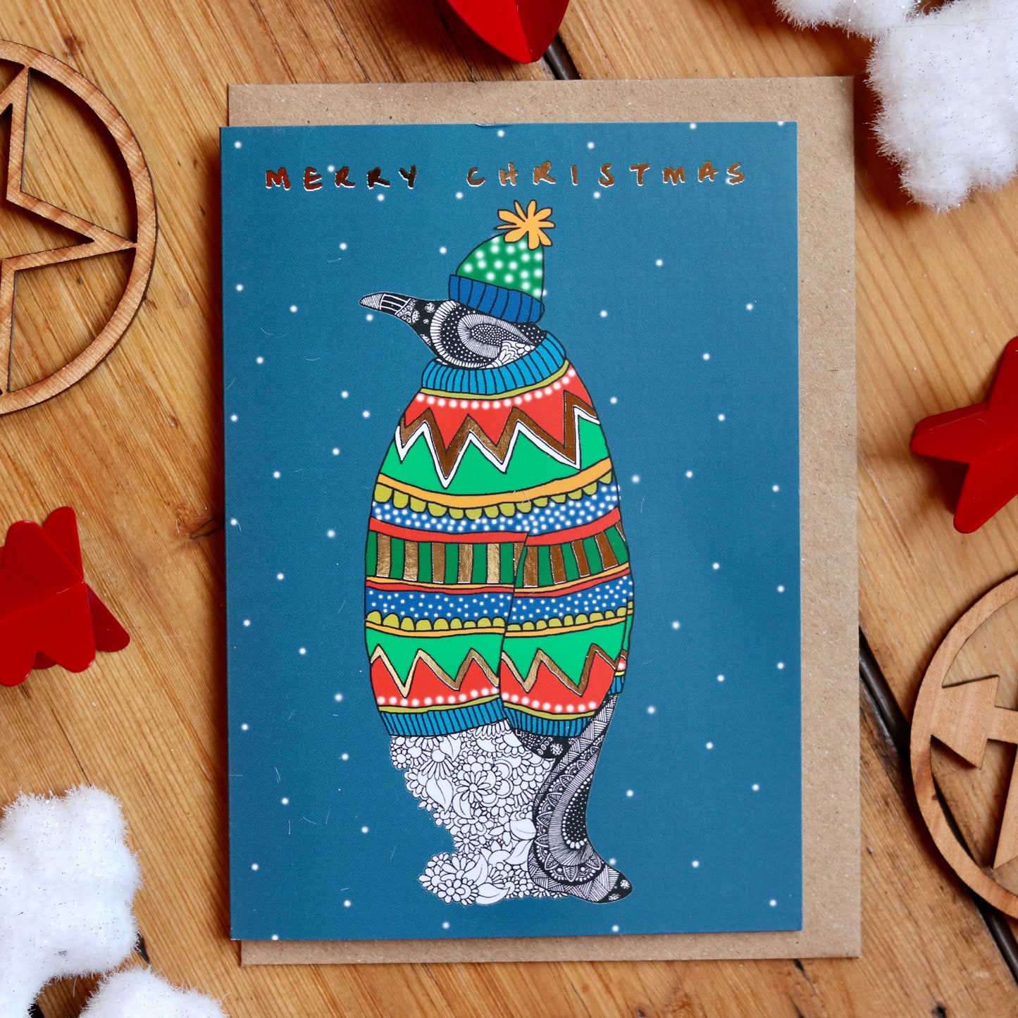 Penguin in Jumper Foiled Christmas Card