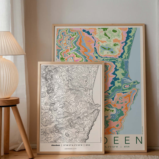 Aberdeen Colourful Topography Map Print
