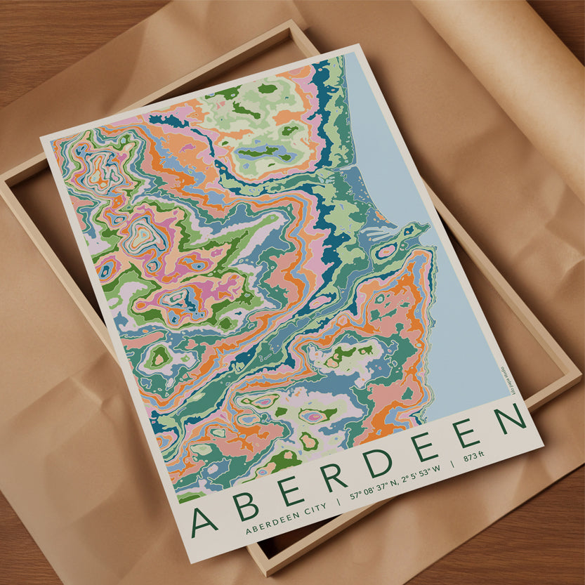 Aberdeen Colourful Topography Map Print
