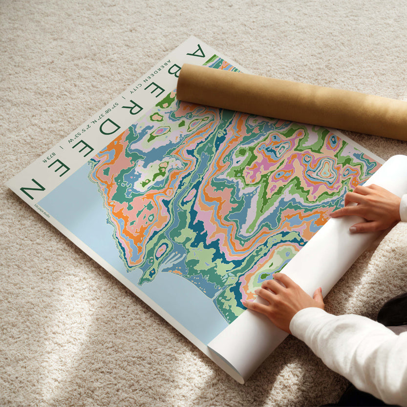 Aberdeen Colourful Topography Map Print