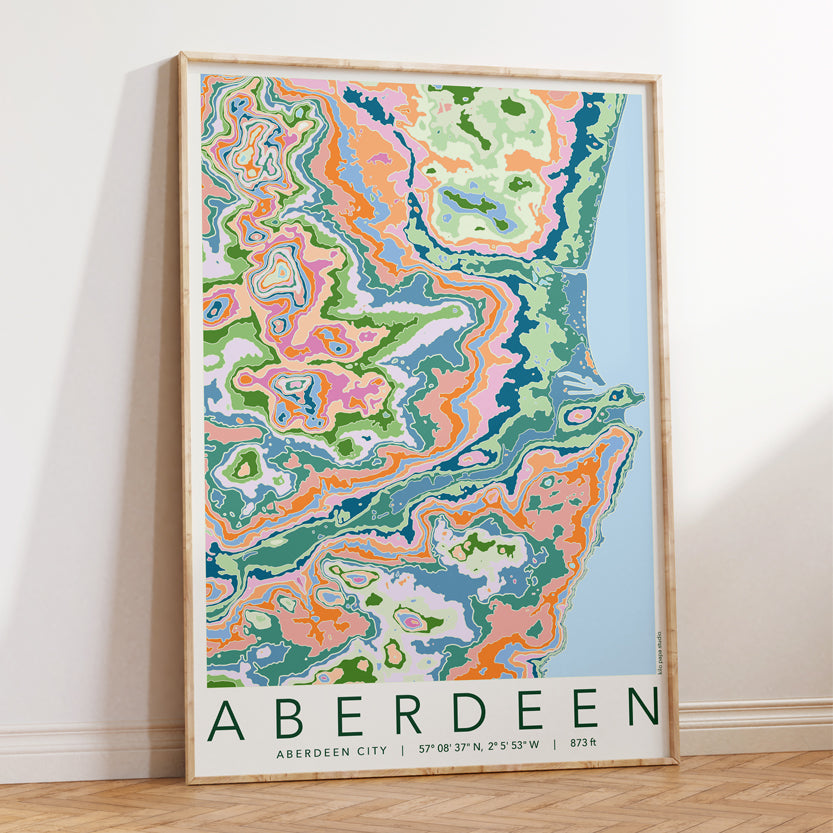 Aberdeen Colourful Topography Map Print