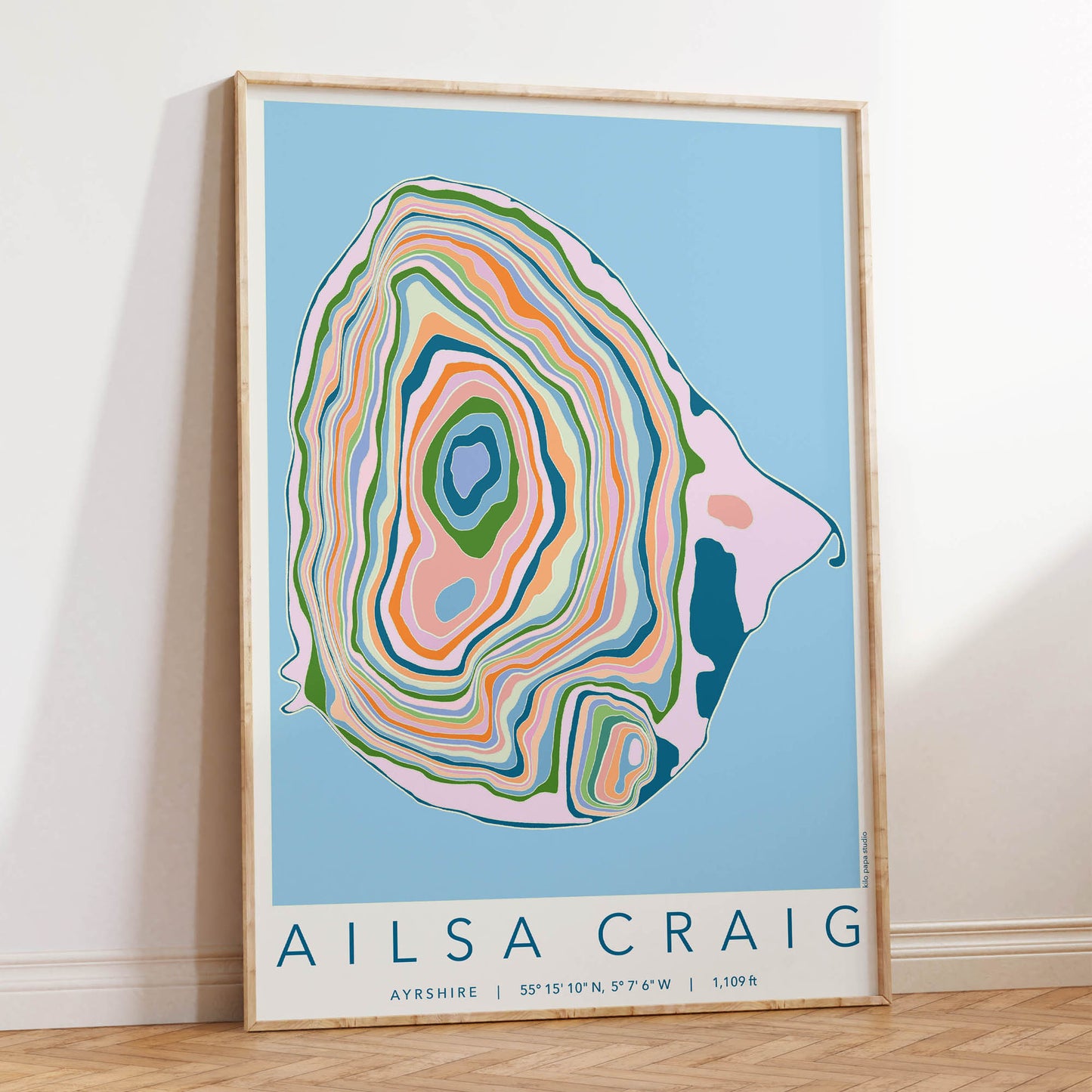 Ailsa Craig Colourful Topography Map Print
