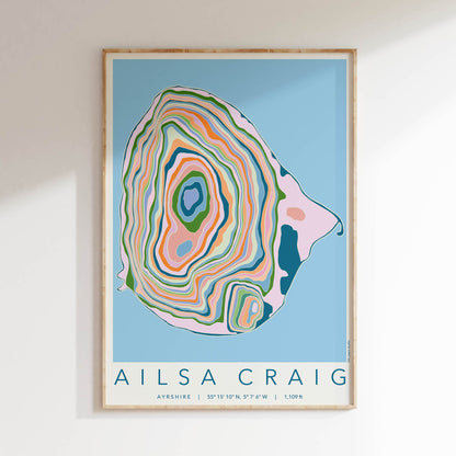 Ailsa Craig Colourful Topography Map Print
