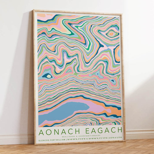 Aonach Eagach Colourful Topography Map Print