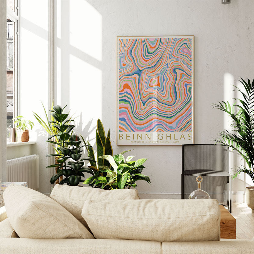 Beinn Ghlas Colourful Topography Map Print