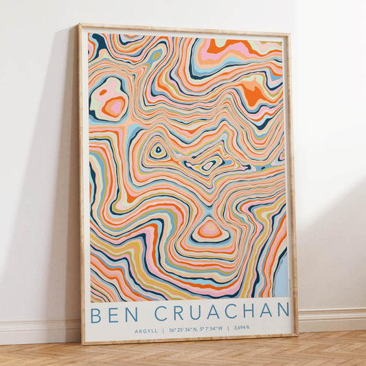 Ben Cruachan Colourful Topography Map Print