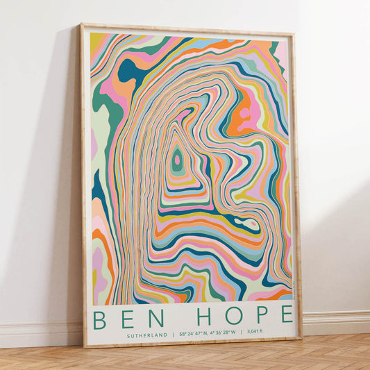 Ben Hope Colourful Topography Map Print