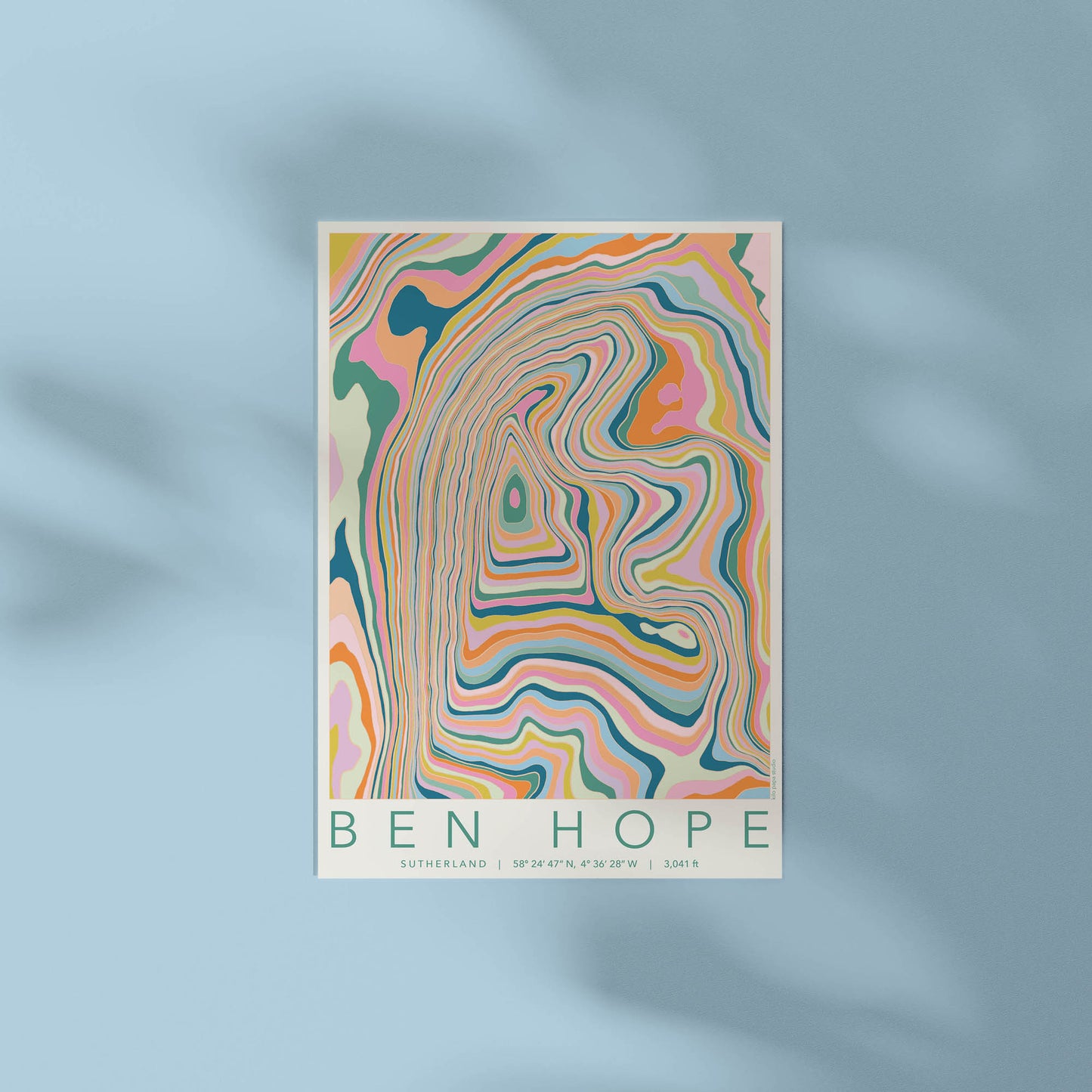 Ben Hope Colourful Topography Map Print