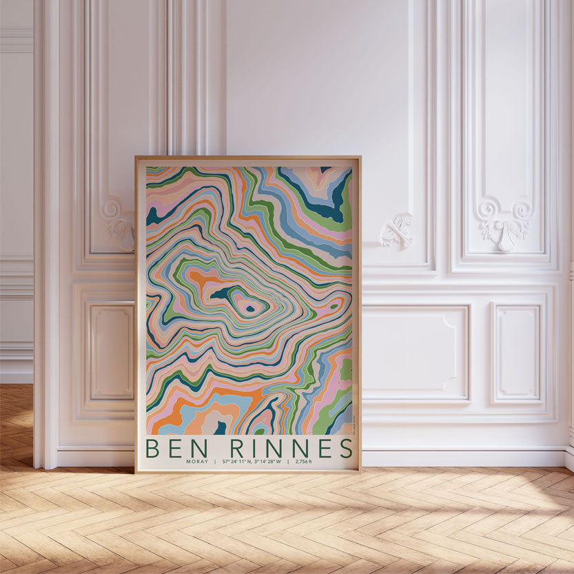 Ben Rinnes Colourful Topography Map Print