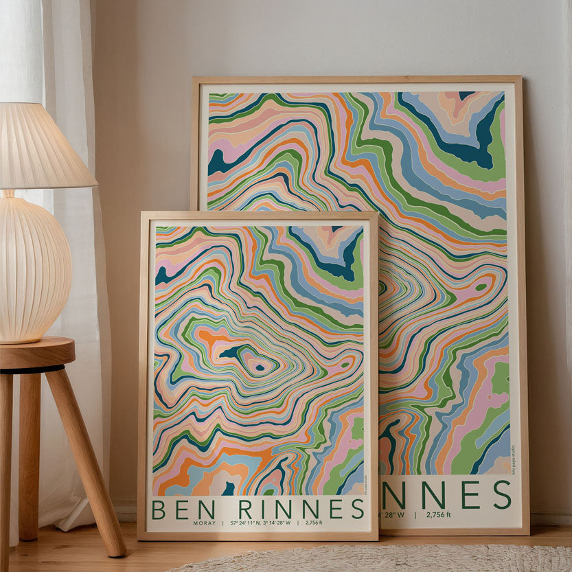 Ben Rinnes Colourful Topography Map Print