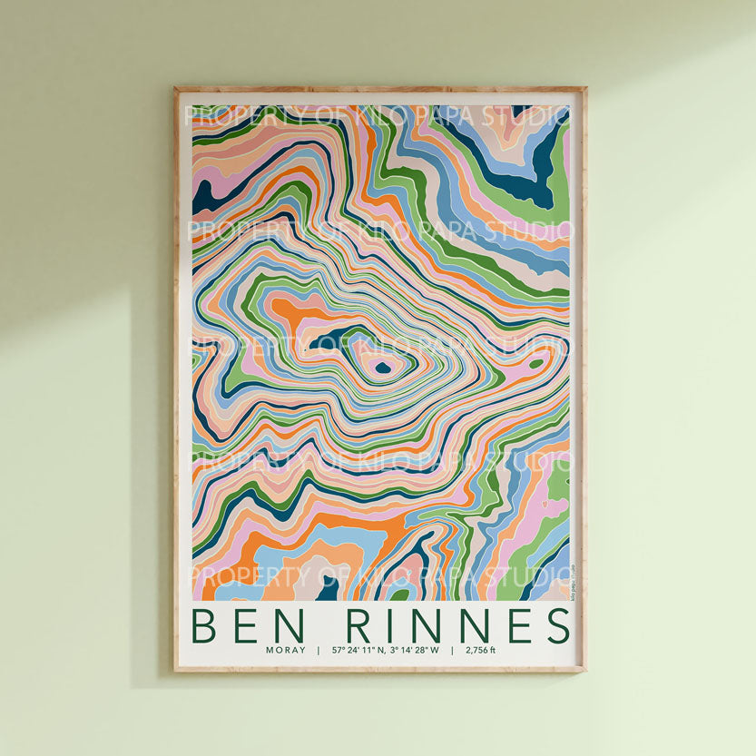 Ben Rinnes Colourful Topography Map Print