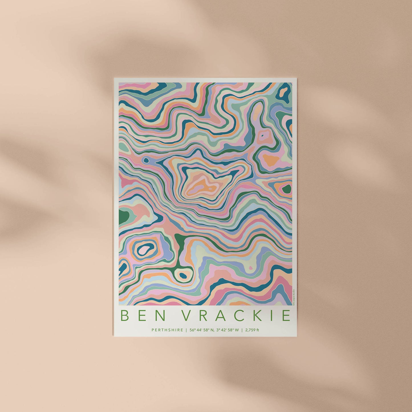 Ben Vrackie Colourful Topography Map Print