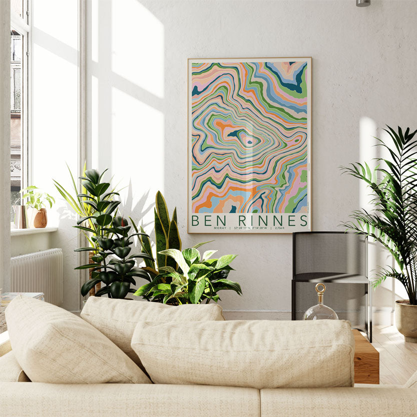 Ben Rinnes Colourful Topography Map Print