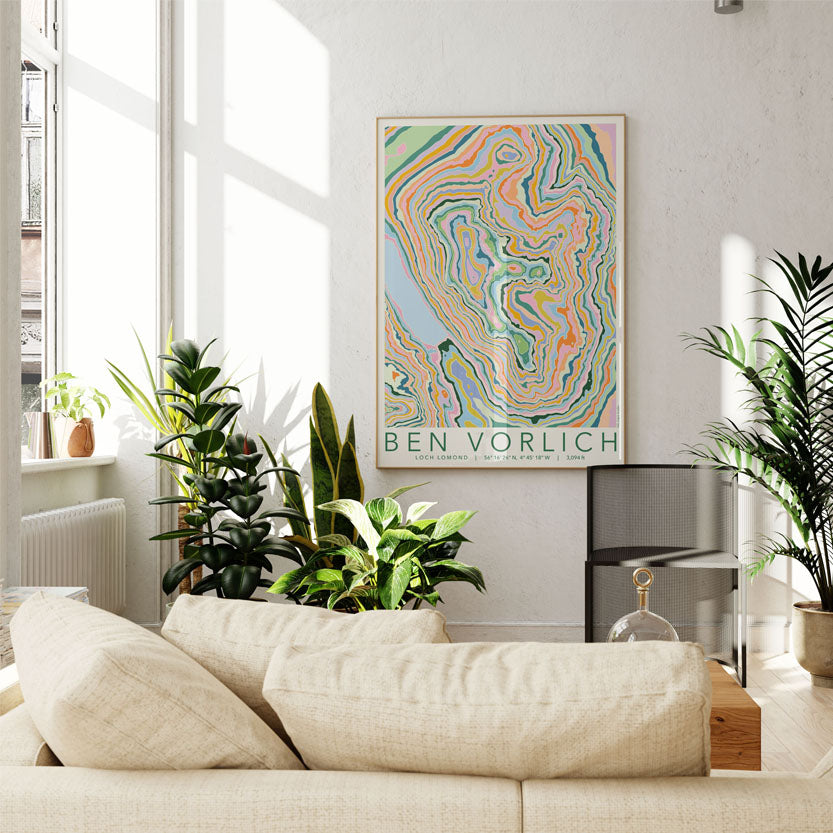 Ben Vorlich Loch Lomond Colourful Topography Map Print