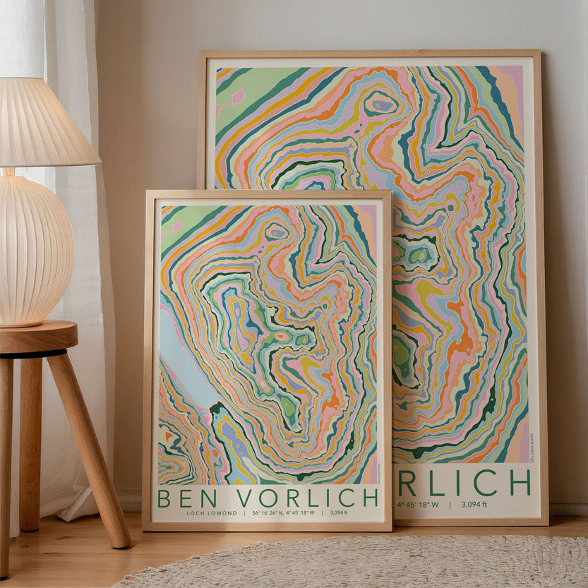 Ben Vorlich Loch Lomond Colourful Topography Map Print
