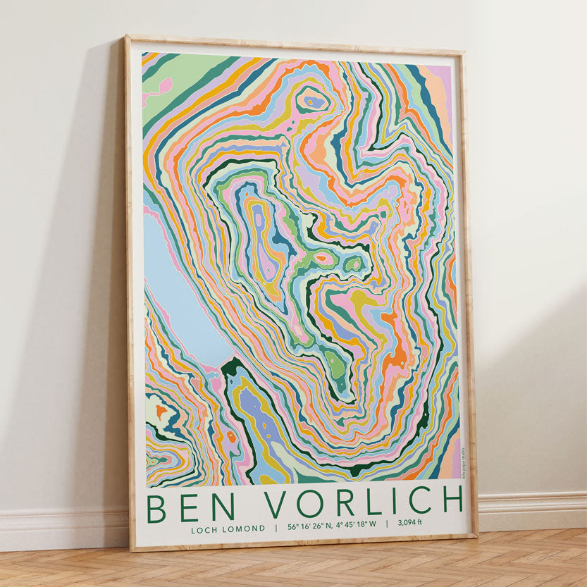 Ben Vorlich Loch Lomond Colourful Topography Map Print