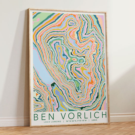 Ben Vorlich Loch Lomond Colourful Topography Map Print