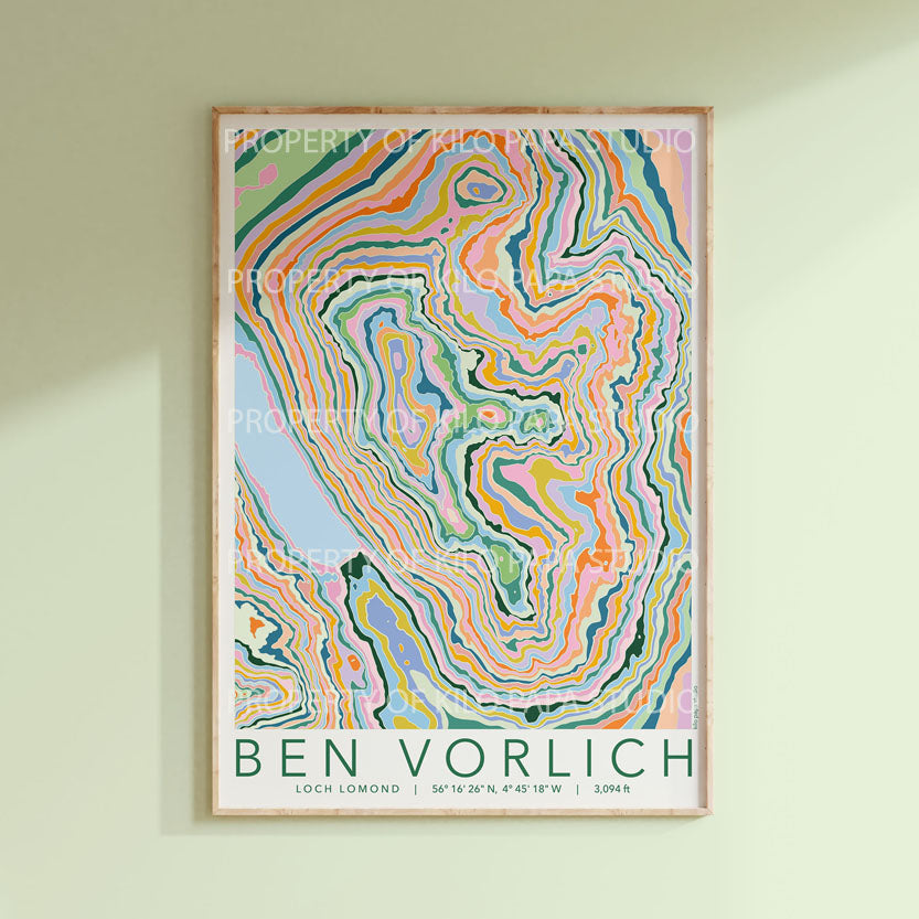 Ben Vorlich Loch Lomond Colourful Topography Map Print