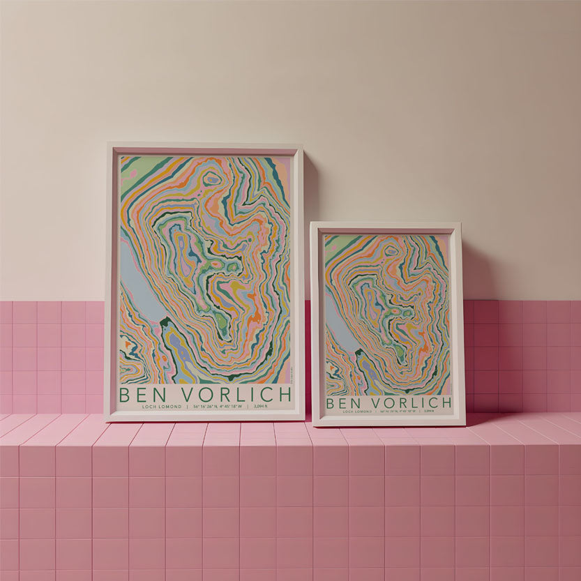 Ben Vorlich Loch Lomond Colourful Topography Map Print