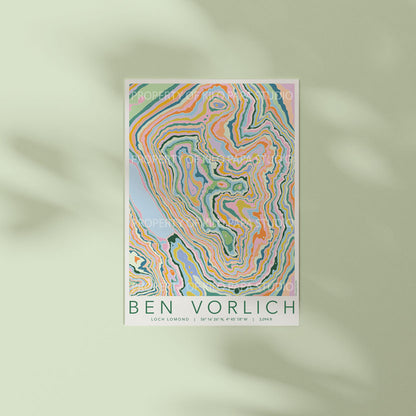 Ben Vorlich Loch Lomond Colourful Topography Map Print