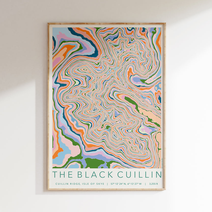 Black Cuillin Range Colourful Topography Map Print