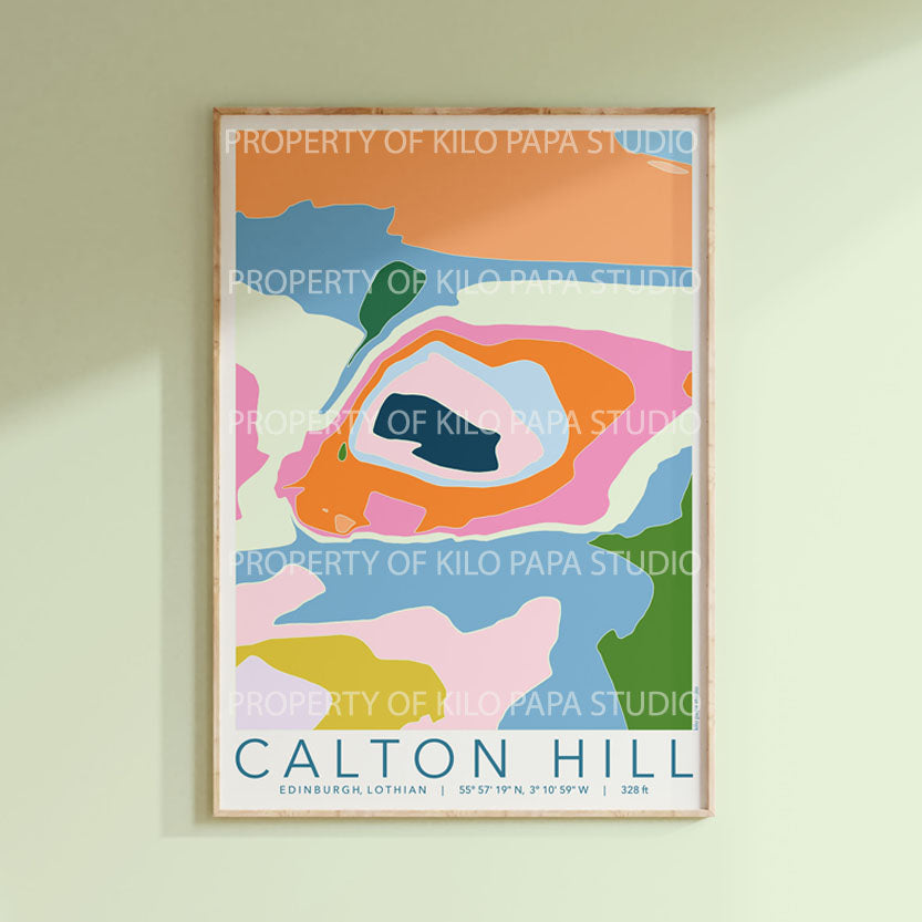 Calton Hill Colourful Topography Map Print